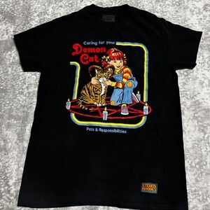 Steven Rhodes Caring for your Demon Cat Black Graphic T Shirt Small
